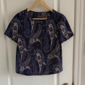 Anthropologie Navy and Cream Paisley Blouse